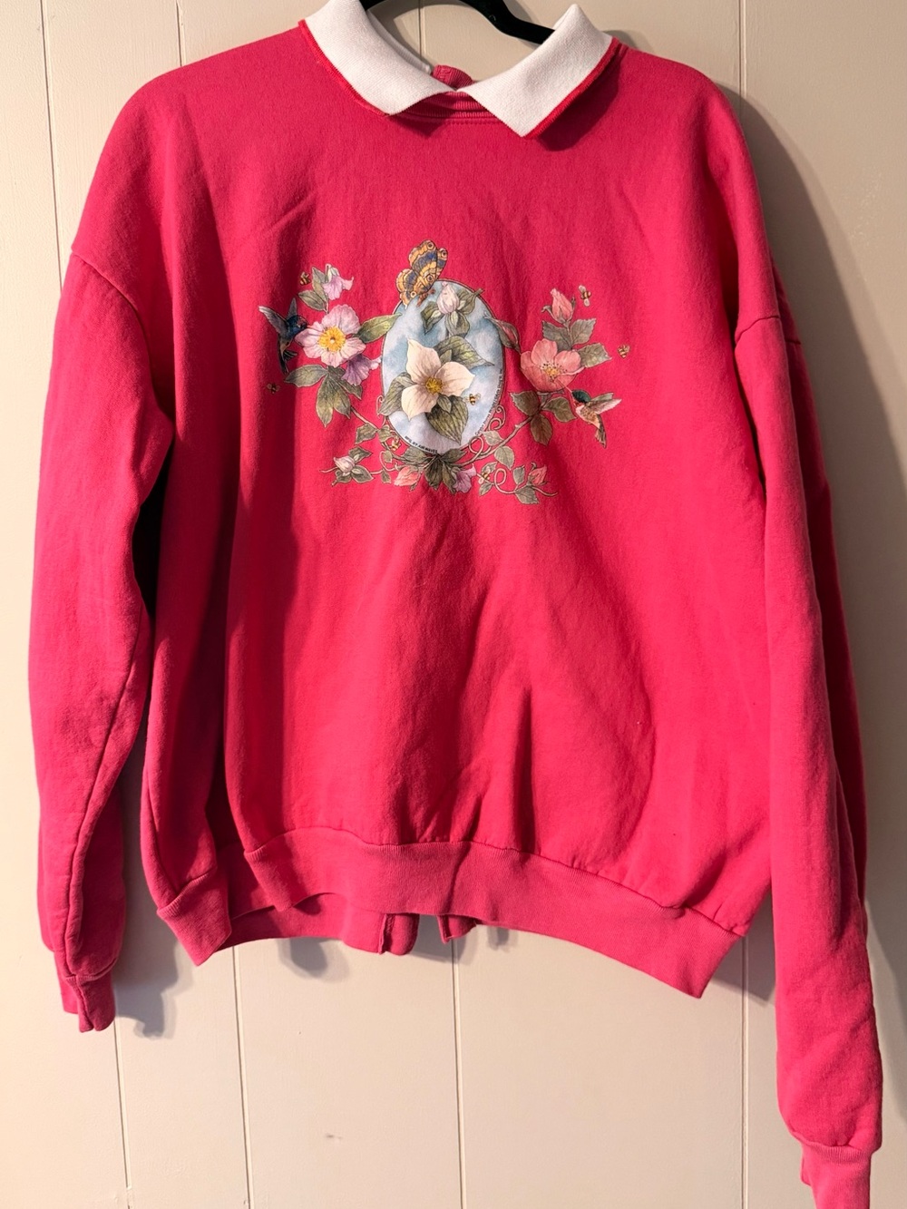 Vintage Buck & Buck Carolyn Shores Wright Floral Bird Butterfly Sweatshirt XL